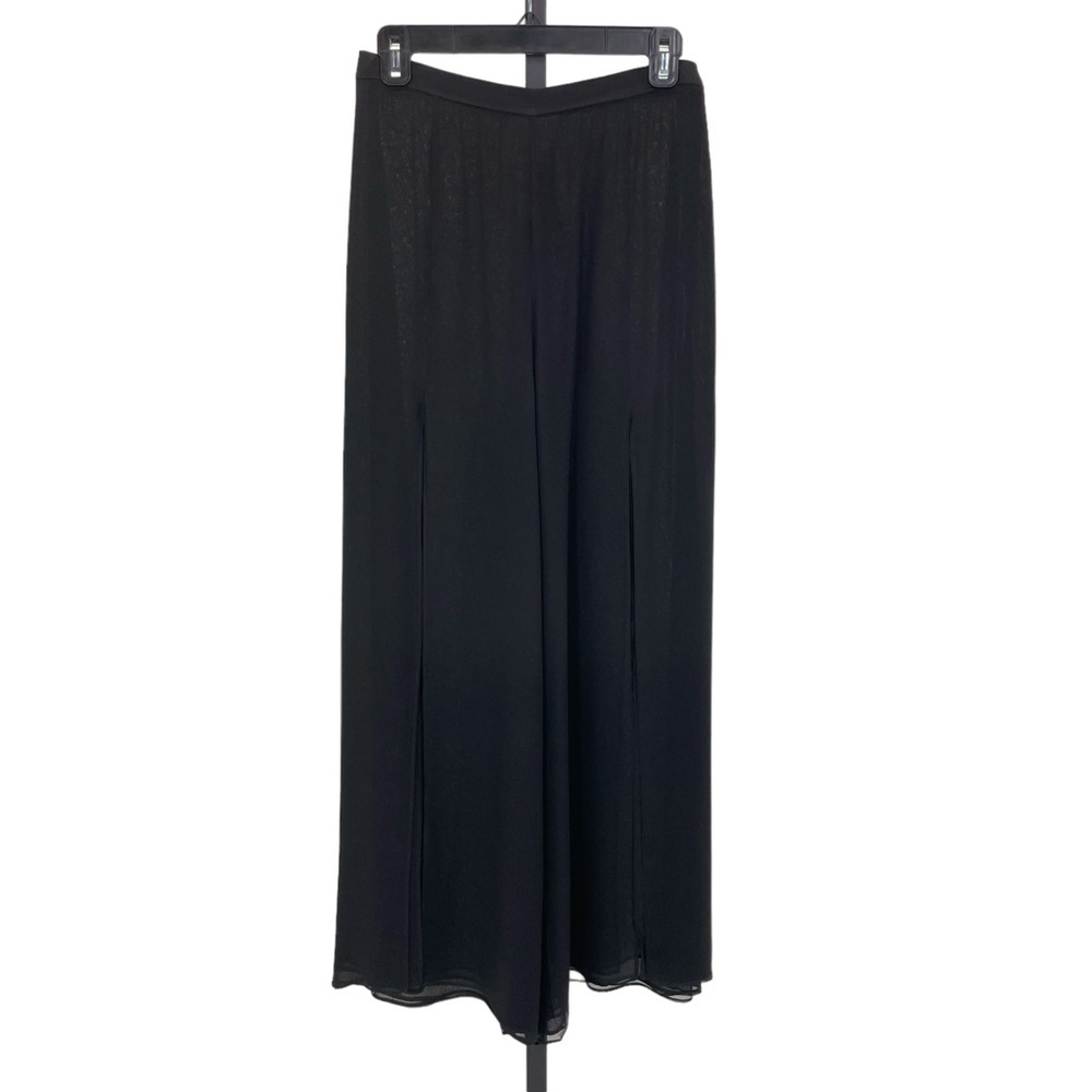 St. John Silk Wide Leg Slit Pants 6 Black